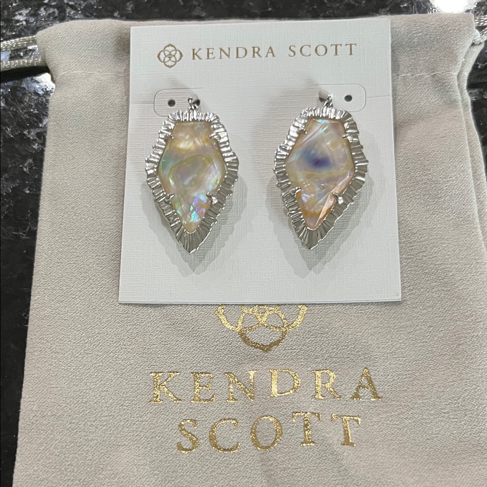 Kendra Scott Tessa Drop Silver Earrings with Iridescent Stones